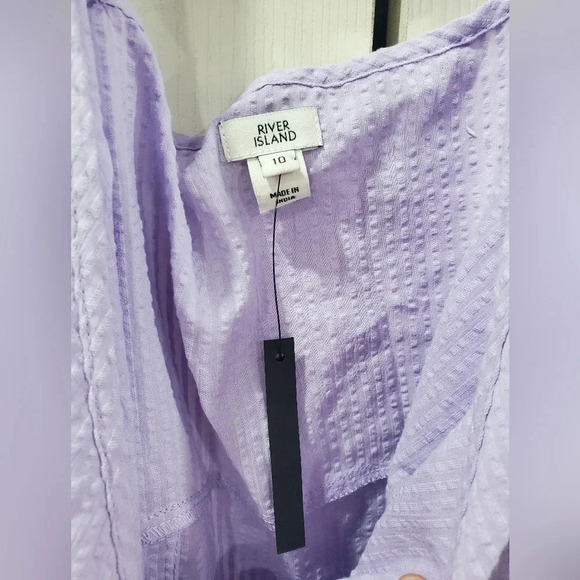 Nwt River Island Seersucker Ruffle shoulder Wrap mini sundress purple 6 ASOS - Picture 6 of 7